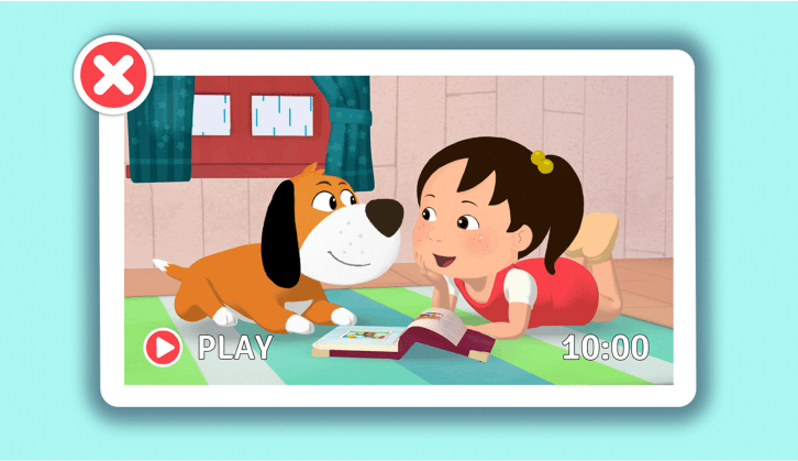 dog and girl reading book